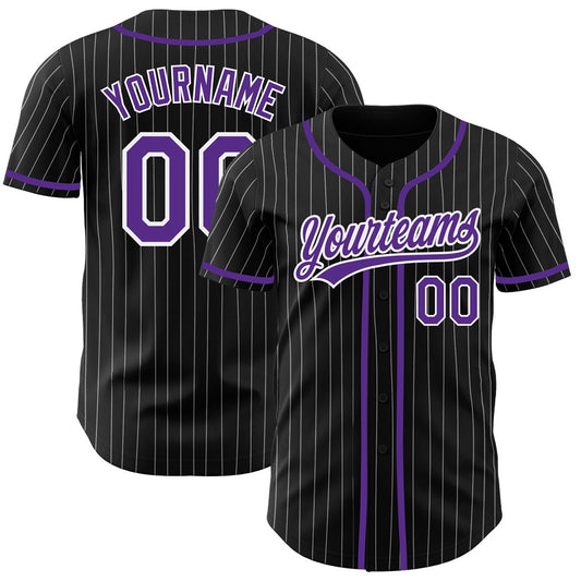 Team Jerseys Baseball, Custom Black White Pinstripe Purple Authentic Baseball Jersey, Logo Baseball Jersey