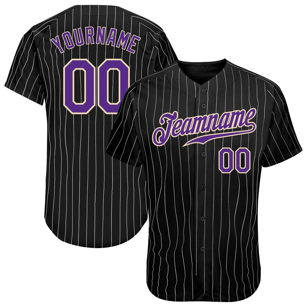 Team Jerseys Baseball, Custom Black White Pinstripe Purple White Authentic Baseball Jersey, Logo Baseball Jersey