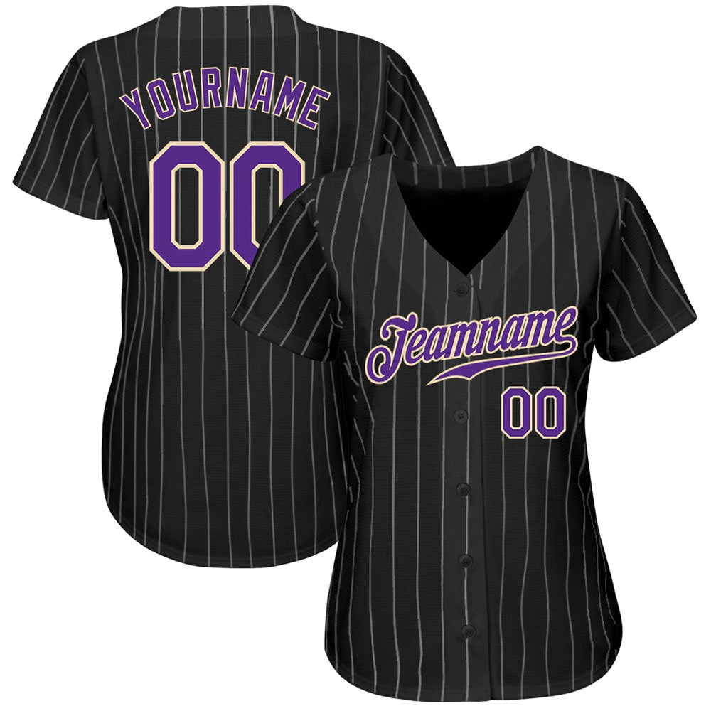 Team Jerseys Baseball, Custom Black White Pinstripe Purple White Authentic Baseball Jersey, Logo Baseball Jersey