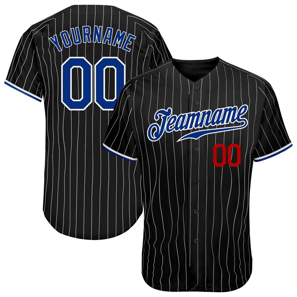 Team Jerseys Baseball, Custom Black White Pinstripe Royal Red Authentic Baseball Jersey, Logo Baseball Jersey