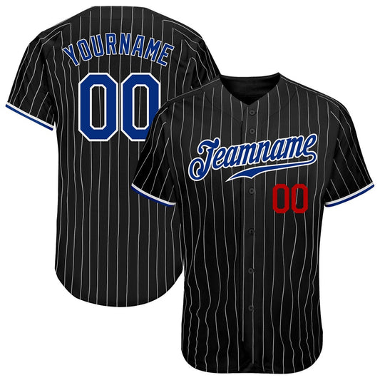 Team Jerseys Baseball, Custom Black White Pinstripe Royal Red Authentic Baseball Jersey, Logo Baseball Jersey
