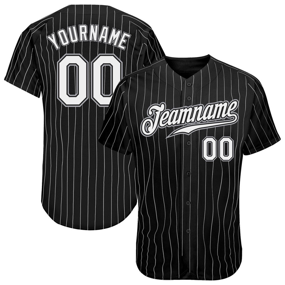 Team Jerseys Baseball, Custom Black White Pinstripe White Gray Authentic Baseball Jersey, Logo Baseball Jersey