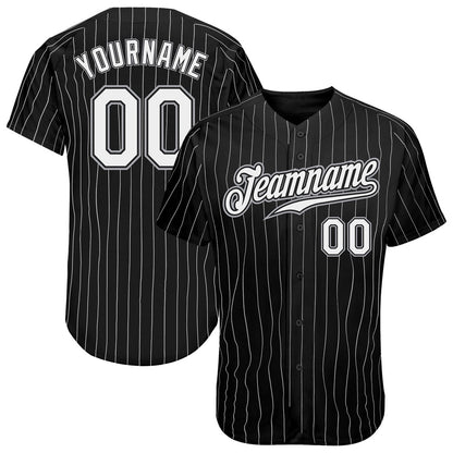 Team Jerseys Baseball, Custom Black White Pinstripe White Gray Authentic Baseball Jersey, Logo Baseball Jersey