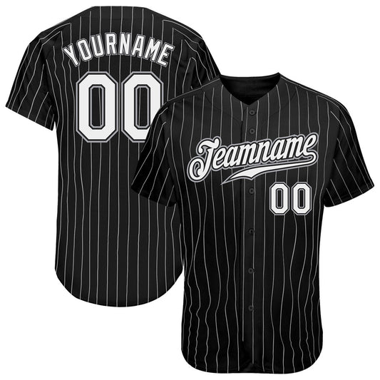 Team Jerseys Baseball, Custom Black White Pinstripe White Gray Authentic Baseball Jersey, Logo Baseball Jersey