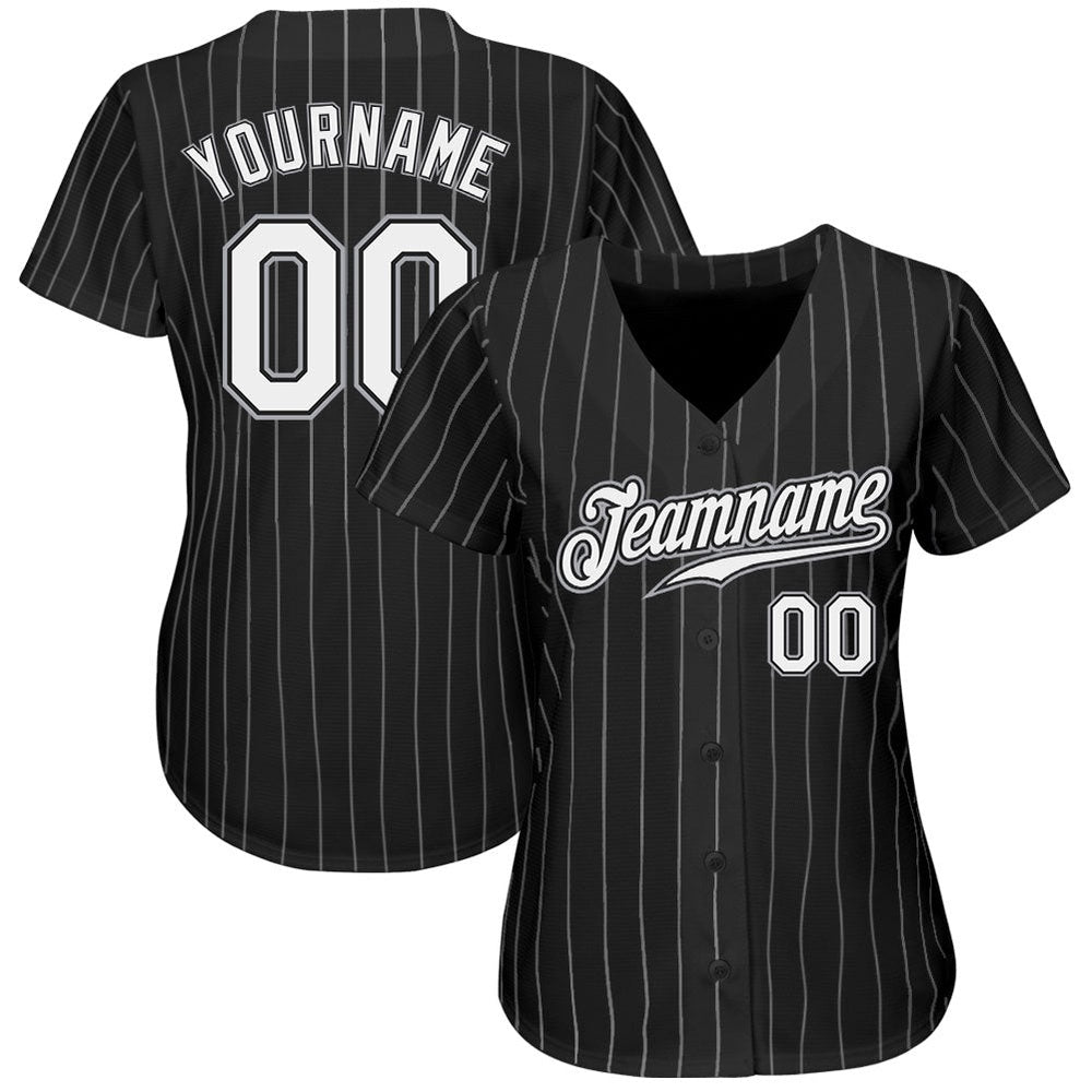 Team Jerseys Baseball, Custom Black White Pinstripe White Gray Authentic Baseball Jersey, Logo Baseball Jersey