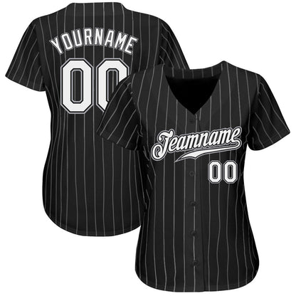 Team Jerseys Baseball, Custom Black White Pinstripe White Gray Authentic Baseball Jersey, Logo Baseball Jersey