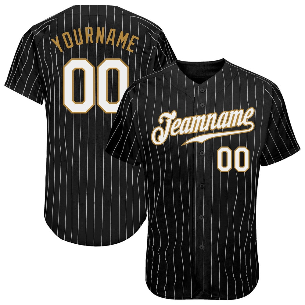 Team Jerseys Baseball, Custom Black White Pinstripe White Old Gold Authentic Baseball Jersey, Logo Baseball Jersey