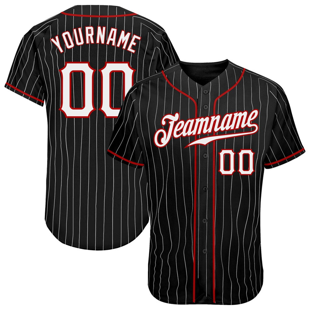 Team Jerseys Baseball, Custom Black White Pinstripe White Red Authentic Baseball Jersey, Logo Baseball Jersey