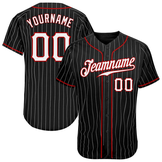 Team Jerseys Baseball, Custom Black White Pinstripe White Red Authentic Baseball Jersey, Logo Baseball Jersey