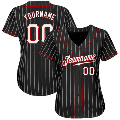 Team Jerseys Baseball, Custom Black White Pinstripe White Red Authentic Baseball Jersey, Logo Baseball Jersey