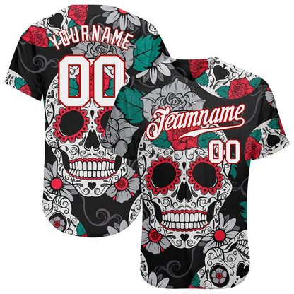 Team Jerseys Baseball, Custom Black White Red 3D Skull Fashion Authentic Baseball Jersey, Logo Baseball Jersey