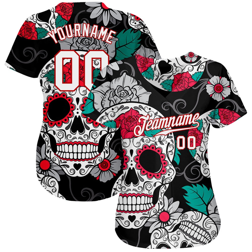 Team Jerseys Baseball, Custom Black White Red 3D Skull Fashion Authentic Baseball Jersey, Logo Baseball Jersey