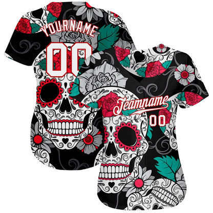 Team Jerseys Baseball, Custom Black White Red 3D Skull Fashion Authentic Baseball Jersey, Logo Baseball Jersey