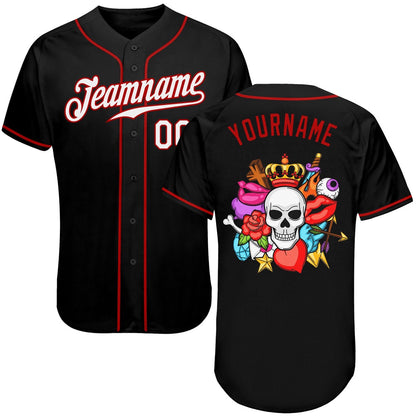 Team Jerseys Baseball, Custom Black White Red Authentic Skull Fashion Baseball Jersey, Logo Baseball Jersey