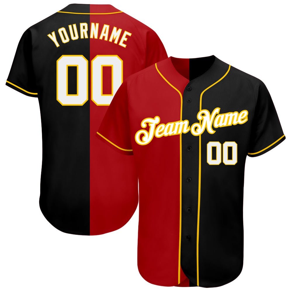 Team Jerseys Baseball, Custom Black White Red Authentic Split Fashion Baseball Jersey, Logo Baseball Jersey