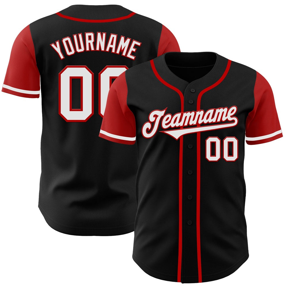 Team Jerseys Baseball, Custom Black White Red Authentic Two Tone Baseball Jersey, Logo Baseball Jersey