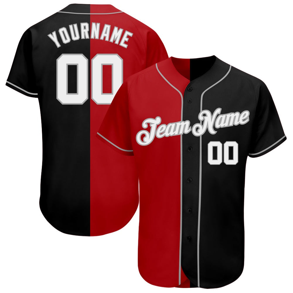 Team Jerseys Baseball, Custom Black White Red Gray Authentic Split Fashion Baseball Jersey, Logo Baseball Jersey