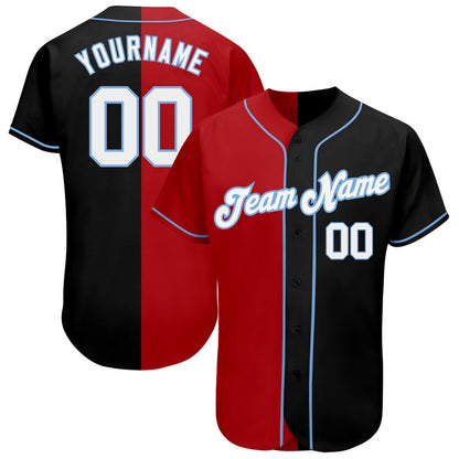 Team Jerseys Baseball, Custom Black White Red Light Blue Authentic Split Fashion Baseball Jersey, Logo Baseball Jersey