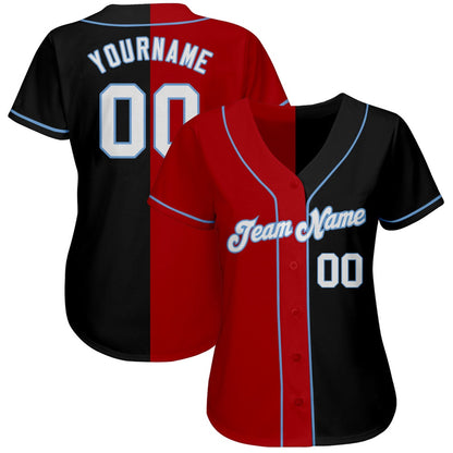Team Jerseys Baseball, Custom Black White Red Light Blue Authentic Split Fashion Baseball Jersey, Logo Baseball Jersey