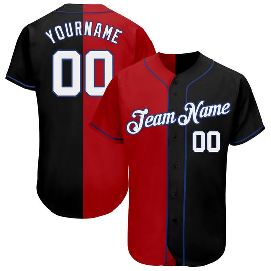 Team Jerseys Baseball, Custom Black White Red Royal Authentic Split Fashion Baseball Jersey, Logo Baseball Jersey