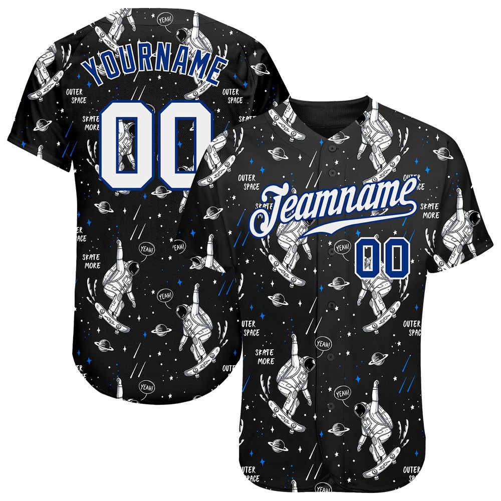 Team Jerseys Baseball, Custom Black White Royal 3D Pattern Design Astronaut Authentic Baseball Jersey, Logo Baseball Jersey