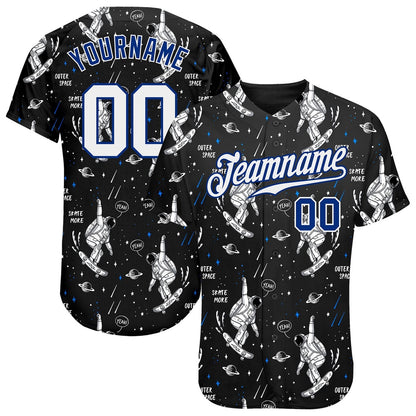 Team Jerseys Baseball, Custom Black White Royal 3D Pattern Design Astronaut Authentic Baseball Jersey, Logo Baseball Jersey