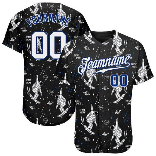 Team Jerseys Baseball, Custom Black White Royal 3D Pattern Design Astronaut Authentic Baseball Jersey, Logo Baseball Jersey