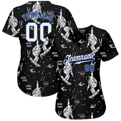 Team Jerseys Baseball, Custom Black White Royal 3D Pattern Design Astronaut Authentic Baseball Jersey, Logo Baseball Jersey