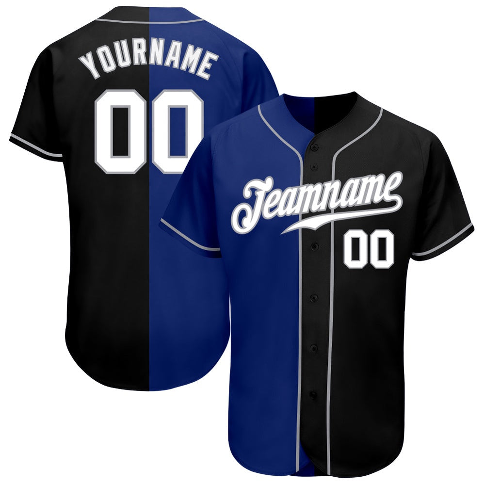 Team Jerseys Baseball, Custom Black White Royal Authentic Split Fashion Baseball Jersey, Logo Baseball Jersey