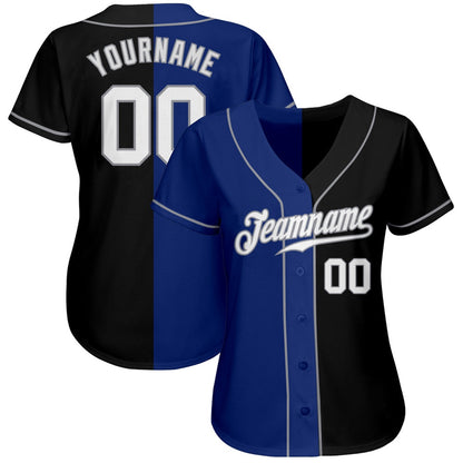 Team Jerseys Baseball, Custom Black White Royal Authentic Split Fashion Baseball Jersey, Logo Baseball Jersey