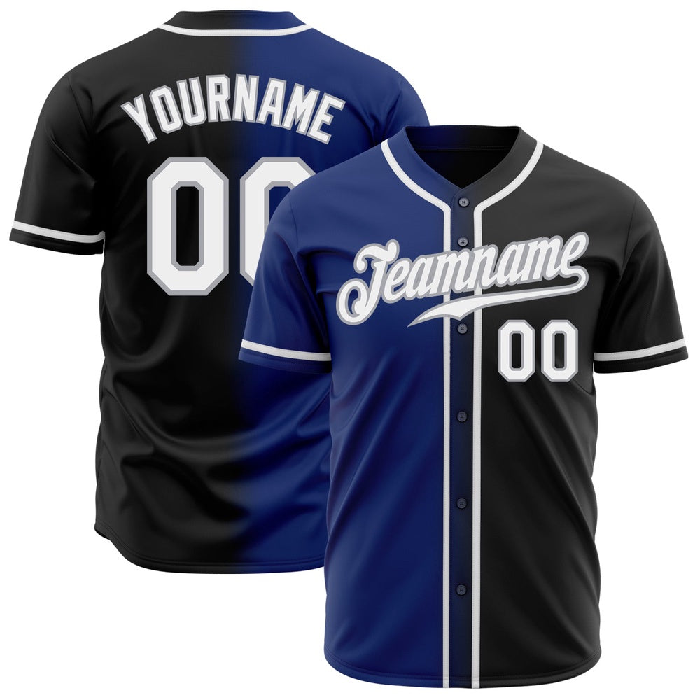 Team Jerseys Baseball, Custom Black White Royal Gray Authentic Gradient Fashion Baseball Jersey, Logo Baseball Jersey