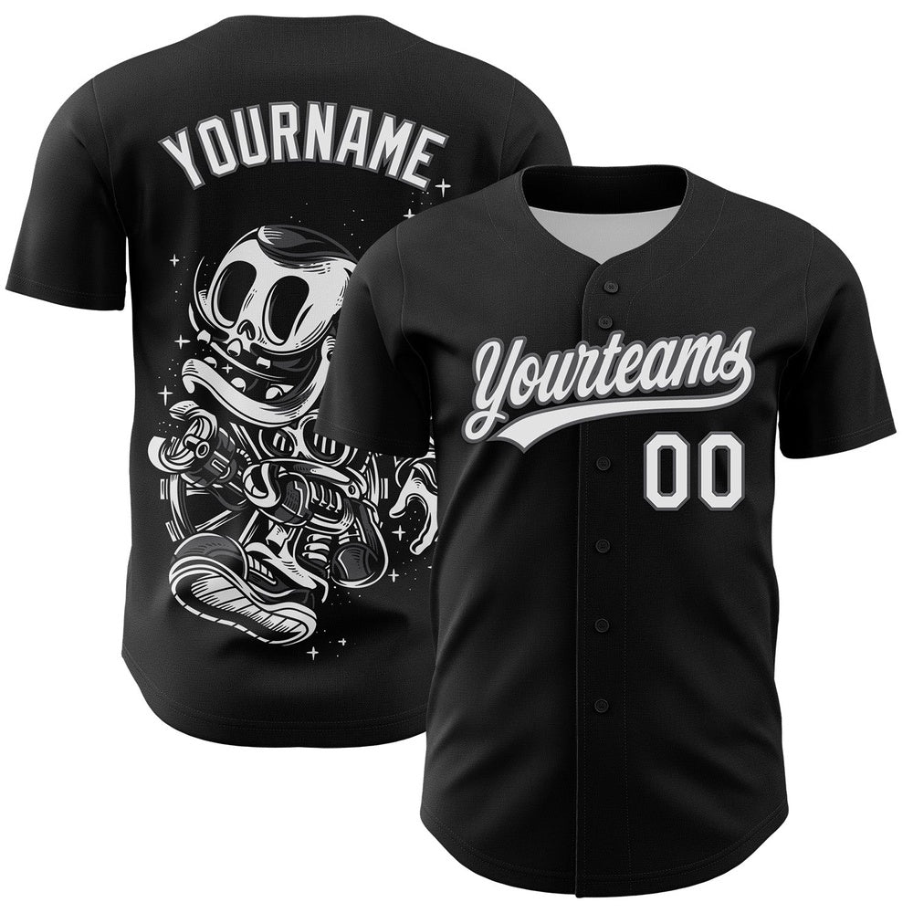 Team Jerseys Baseball, Custom Black White Steel Gray 3D Halloween Authentic Baseball Jersey, Logo Baseball Jersey