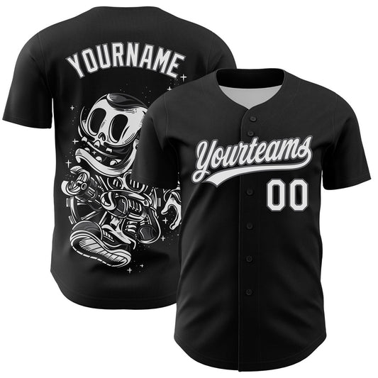 Team Jerseys Baseball, Custom Black White Steel Gray 3D Halloween Authentic Baseball Jersey, Logo Baseball Jersey