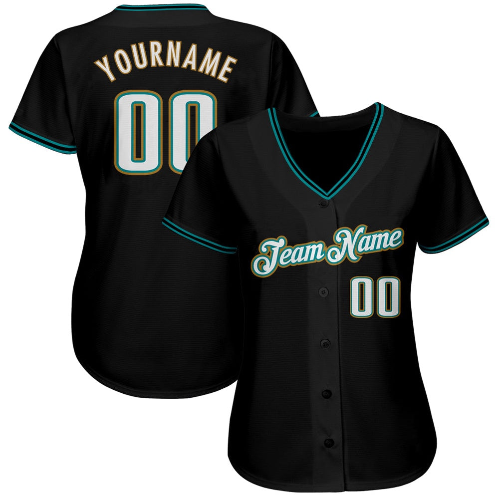 Team Jerseys Baseball, Custom Black White Teal Authentic Baseball Jersey, Logo Baseball Jersey
