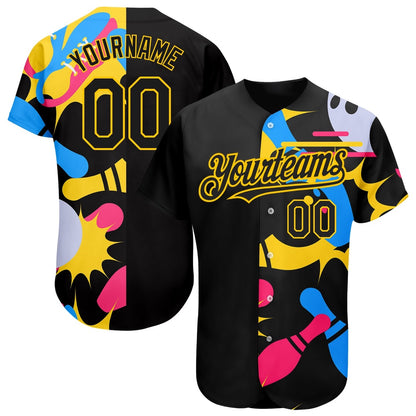 Team Jerseys Baseball, Custom Black Yellow 3D Pattern Design Bowling Authentic Baseball Jersey, Logo Baseball Jersey