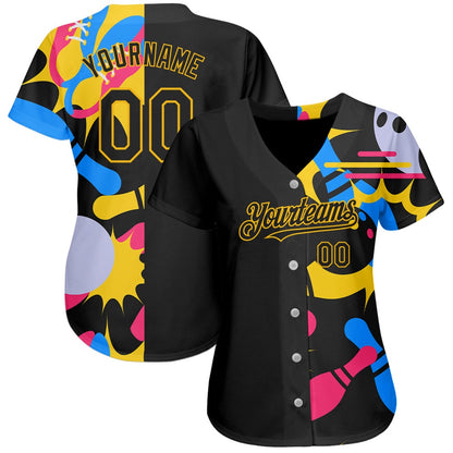Team Jerseys Baseball, Custom Black Yellow 3D Pattern Design Bowling Authentic Baseball Jersey, Logo Baseball Jersey
