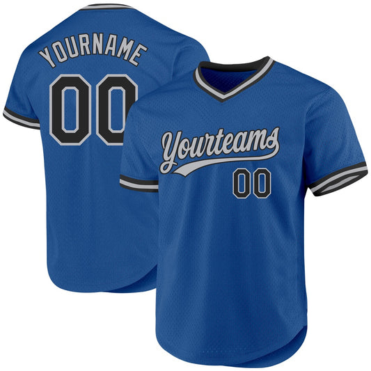 Team Jerseys Baseball, Custom Blue Black Gray Authentic Throwback Baseball Jersey, Logo Baseball Jersey