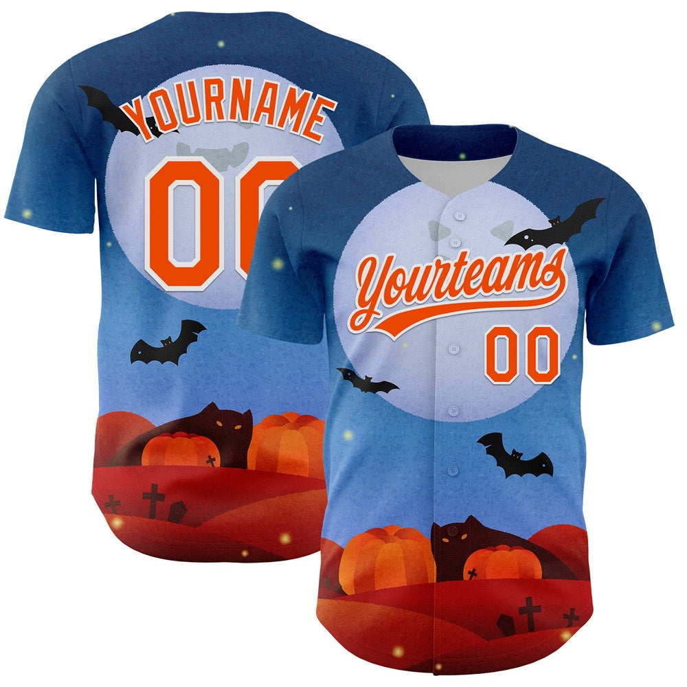 Team Jerseys Baseball, Custom Blue Orange White 3D Halloween Authentic Baseball Jersey, Logo Baseball Jersey
