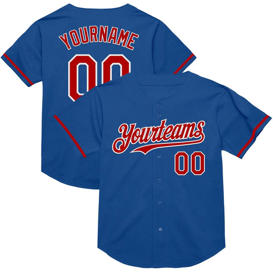 Team Jerseys Baseball, Custom Blue Red White Mesh Authentic Throwback Baseball Jersey, Logo Baseball Jersey