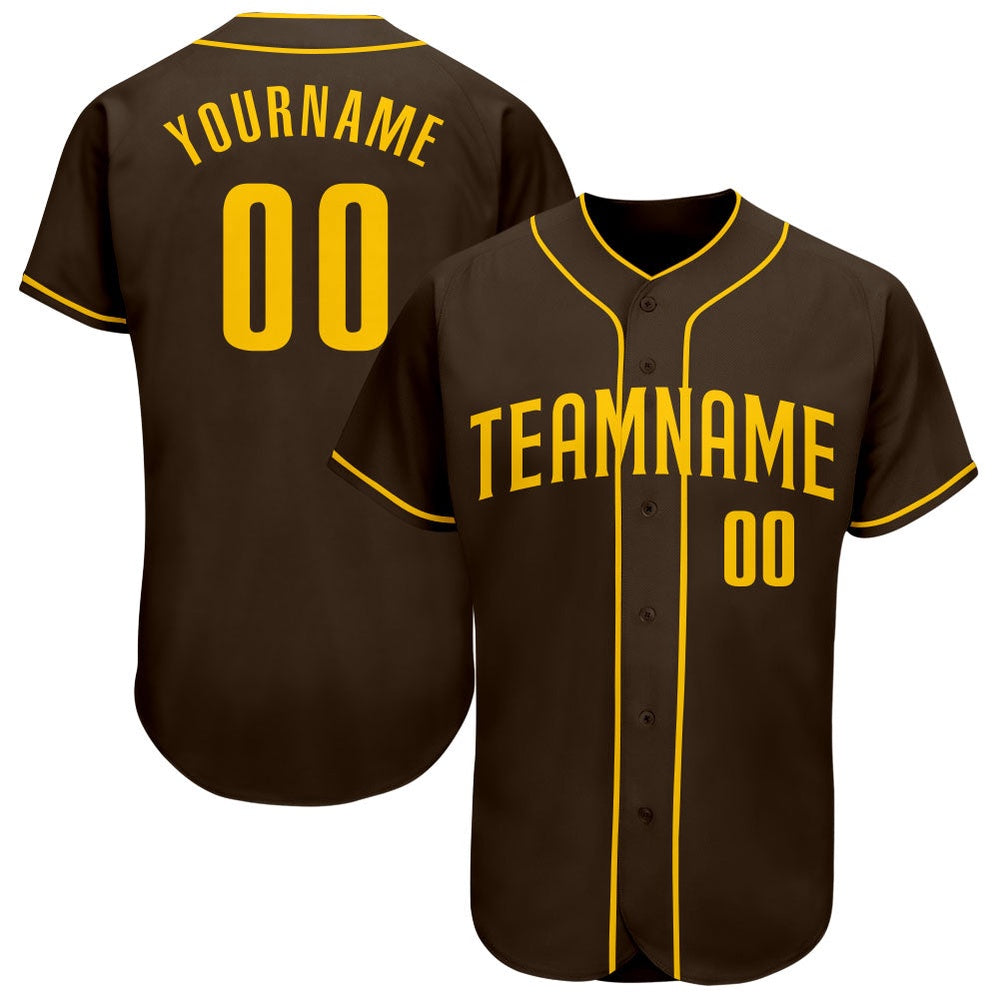 Team Jerseys Baseball, Custom Brown Gold Authentic Baseball Jersey, Logo Baseball Jersey
