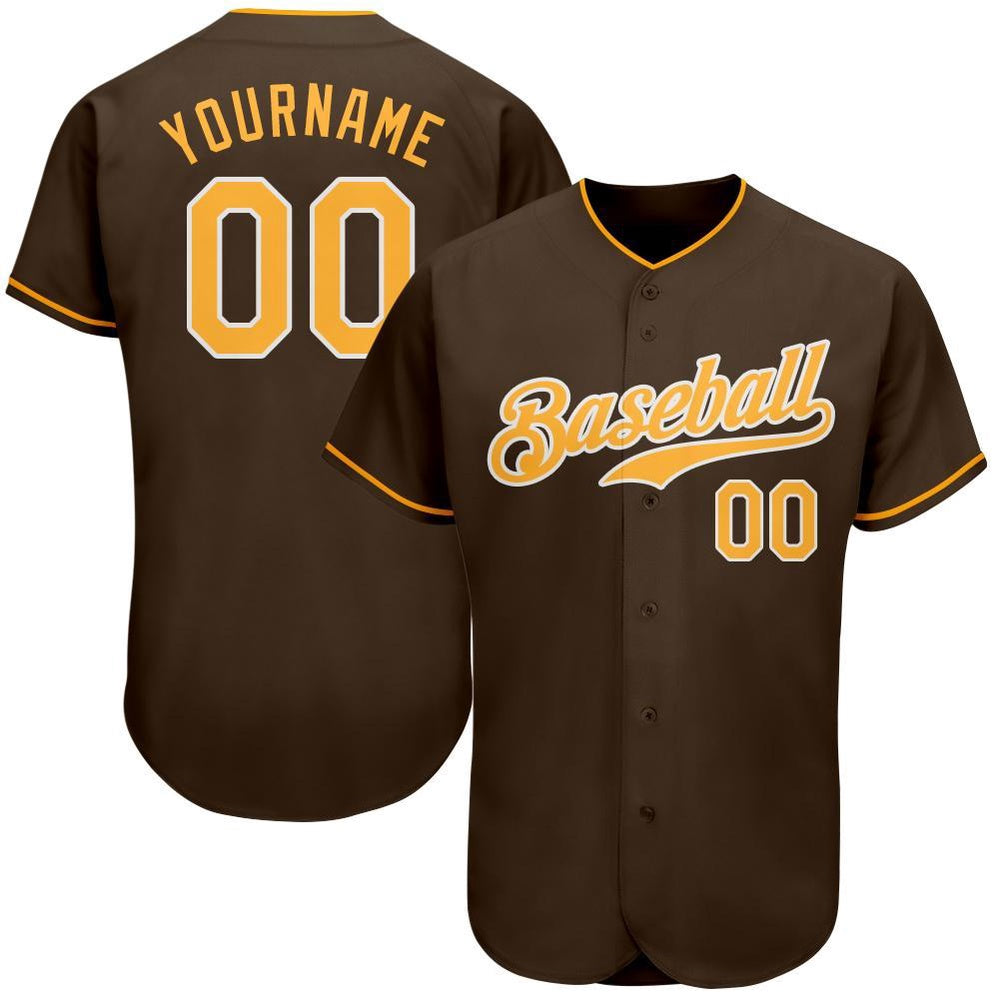 Team Jerseys Baseball, Custom Brown Gold White Authentic Baseball Jersey, Logo Baseball Jersey