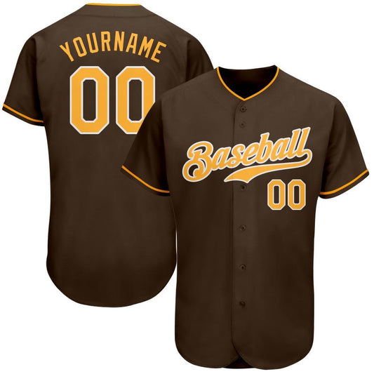Team Jerseys Baseball, Custom Brown Gold White Authentic Baseball Jersey, Logo Baseball Jersey