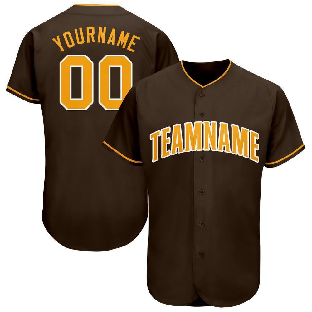 Team Jerseys Baseball, Custom Brown Gold White Baseball Jersey, Logo Baseball Jersey