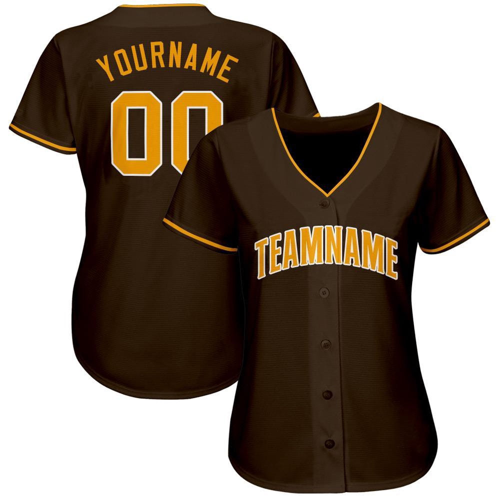 Team Jerseys Baseball, Custom Brown Gold White Baseball Jersey, Logo Baseball Jersey