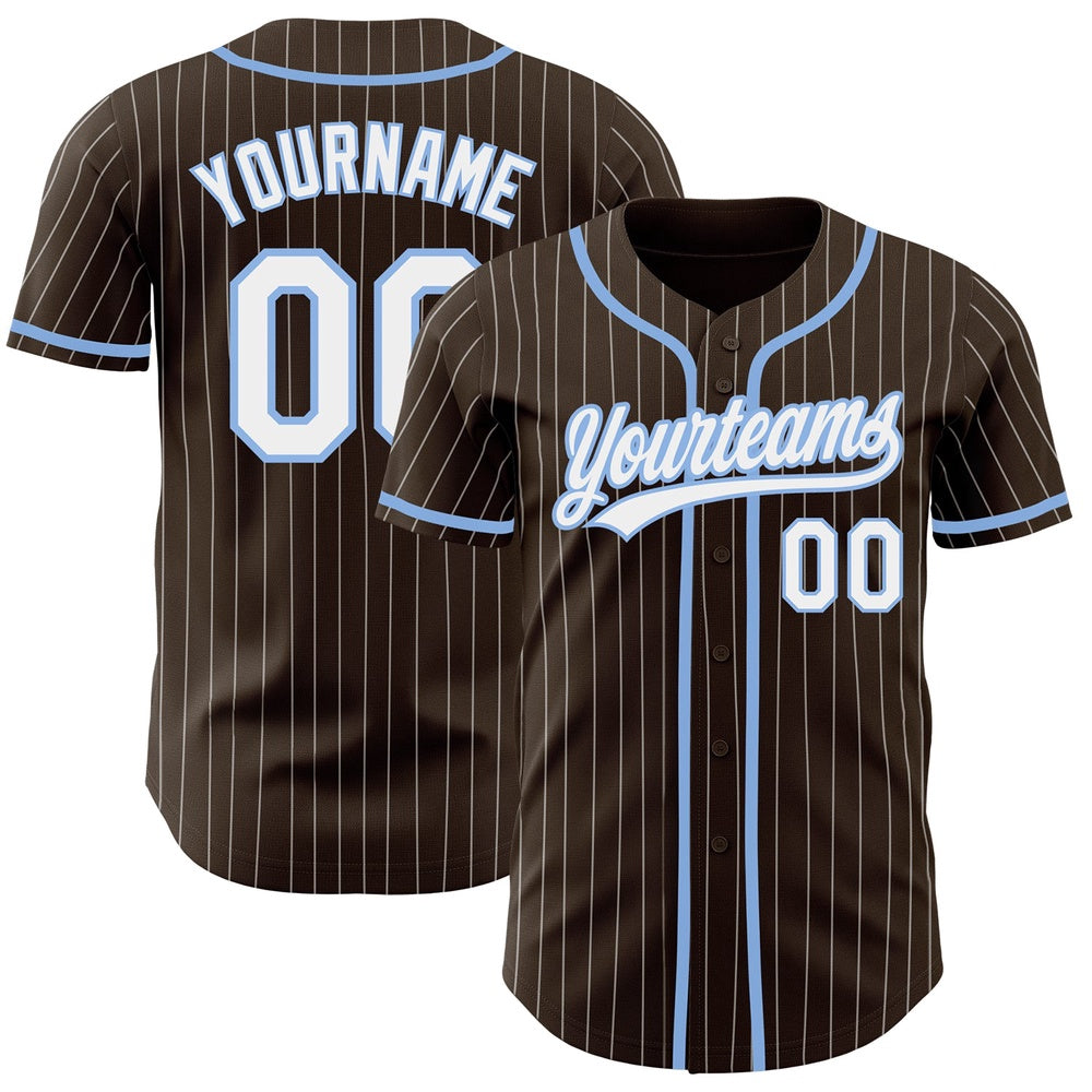 Team Jerseys Baseball, Custom Brown White Pinstripe Light Blue Authentic Baseball Jersey, Logo Baseball Jersey
