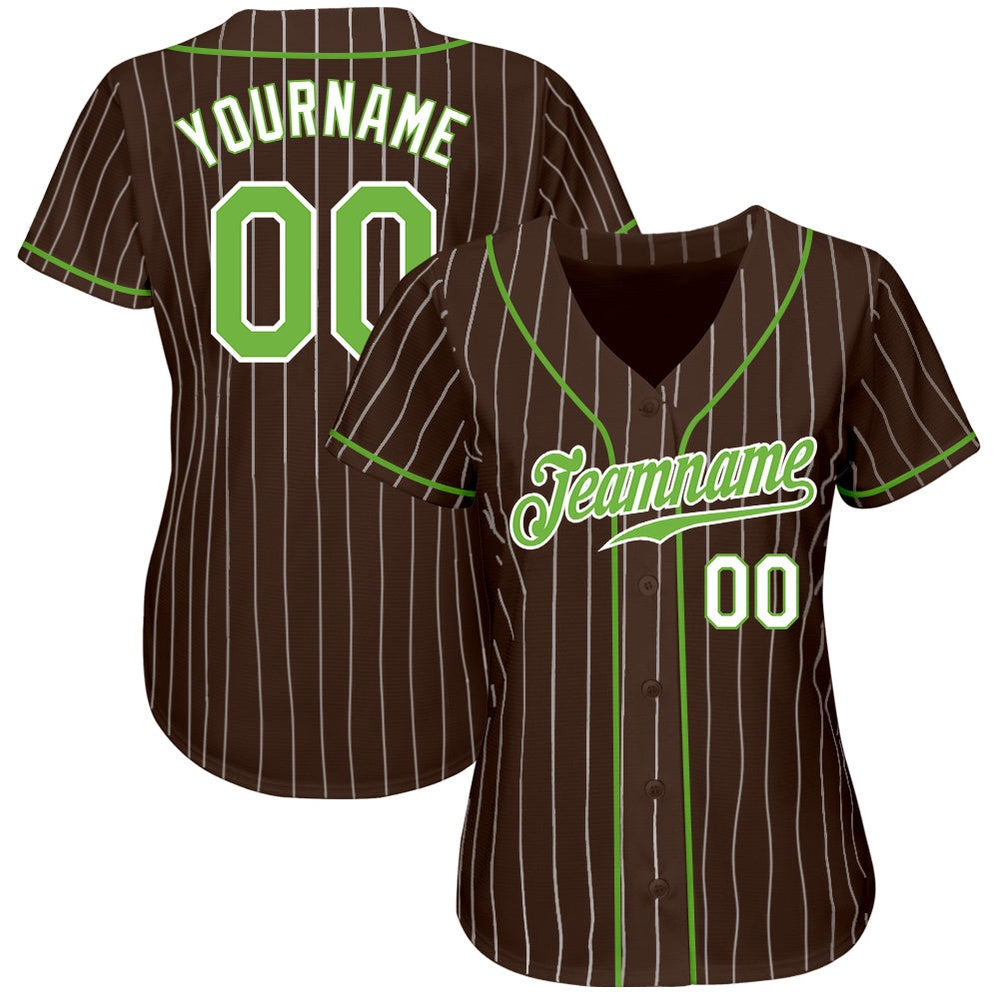 Team Jerseys Baseball, Custom Brown White Pinstripe Neon Green White Authentic Baseball Jersey, Logo Baseball Jersey