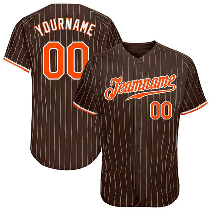 Team Jerseys Baseball, Custom Brown White Pinstripe Orange White Authentic Baseball Jersey, Logo Baseball Jersey