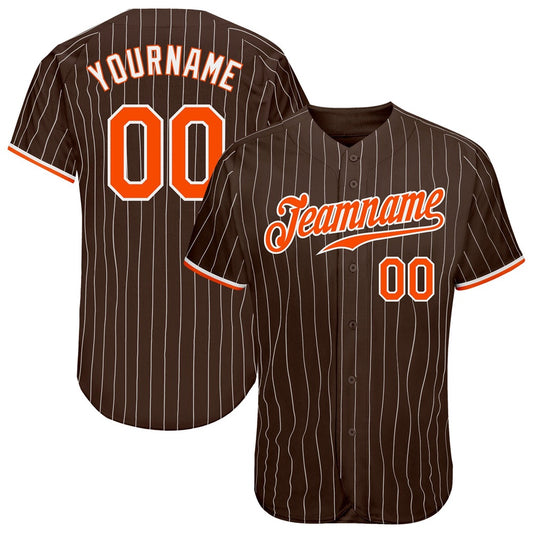 Team Jerseys Baseball, Custom Brown White Pinstripe Orange White Authentic Baseball Jersey, Logo Baseball Jersey