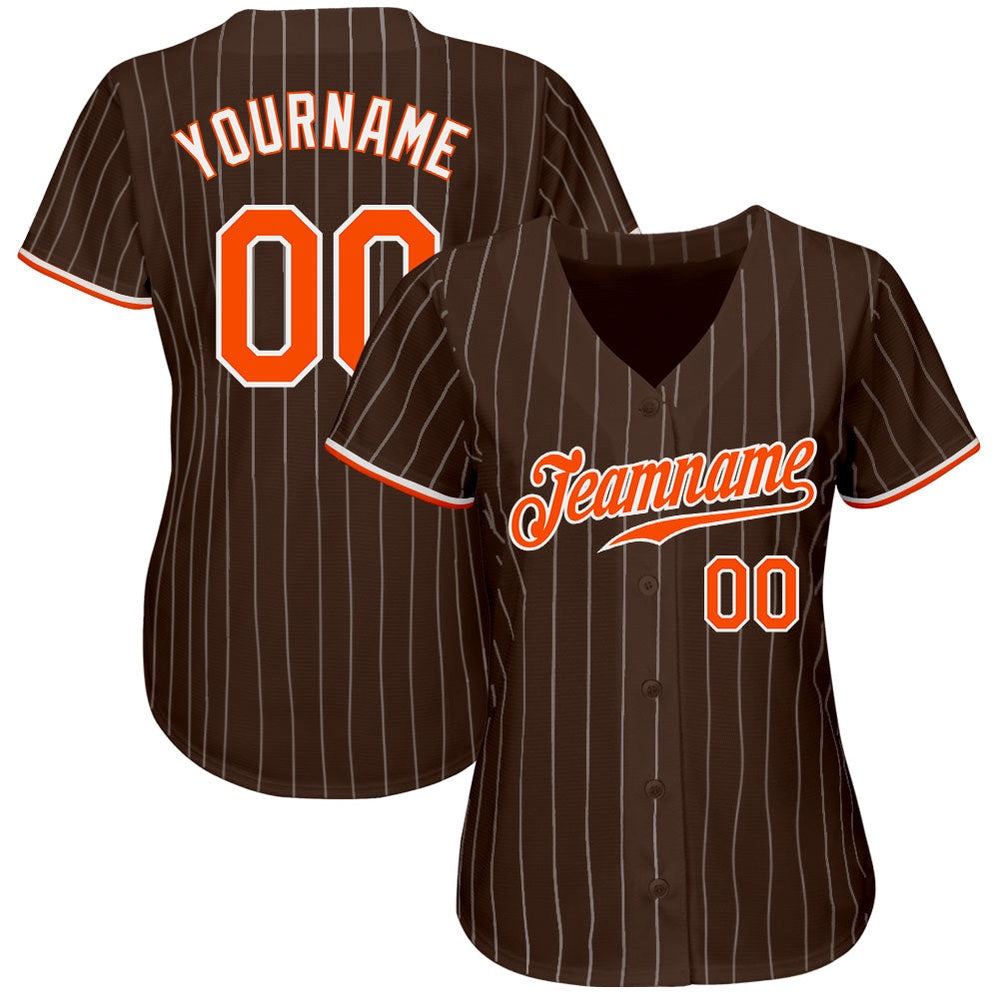 Team Jerseys Baseball, Custom Brown White Pinstripe Orange White Authentic Baseball Jersey, Logo Baseball Jersey