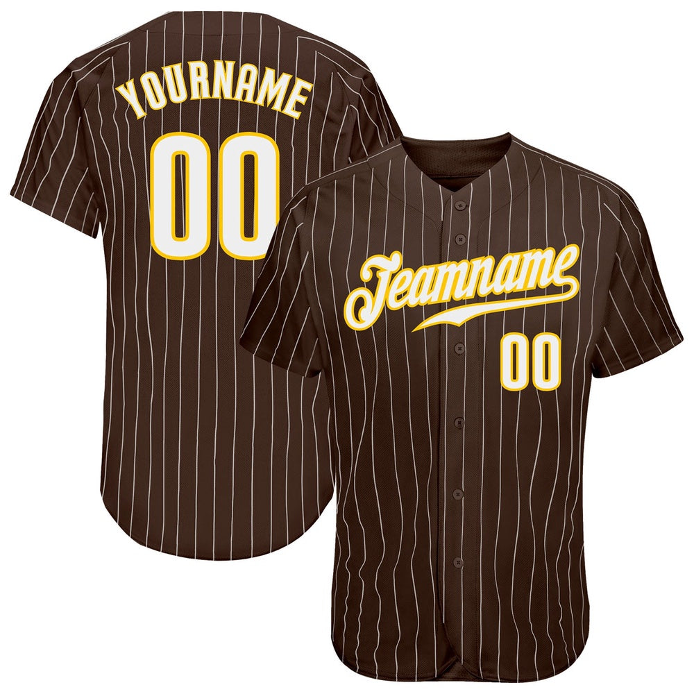 Team Jerseys Baseball, Custom Brown White Pinstripe White Gold Authentic Baseball Jersey, Logo Baseball Jersey
